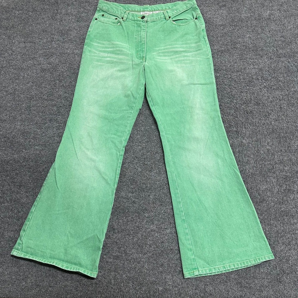 Newport News Jeans Womens Size 16 Green Flare Cotton High Rise Jeanology F5667